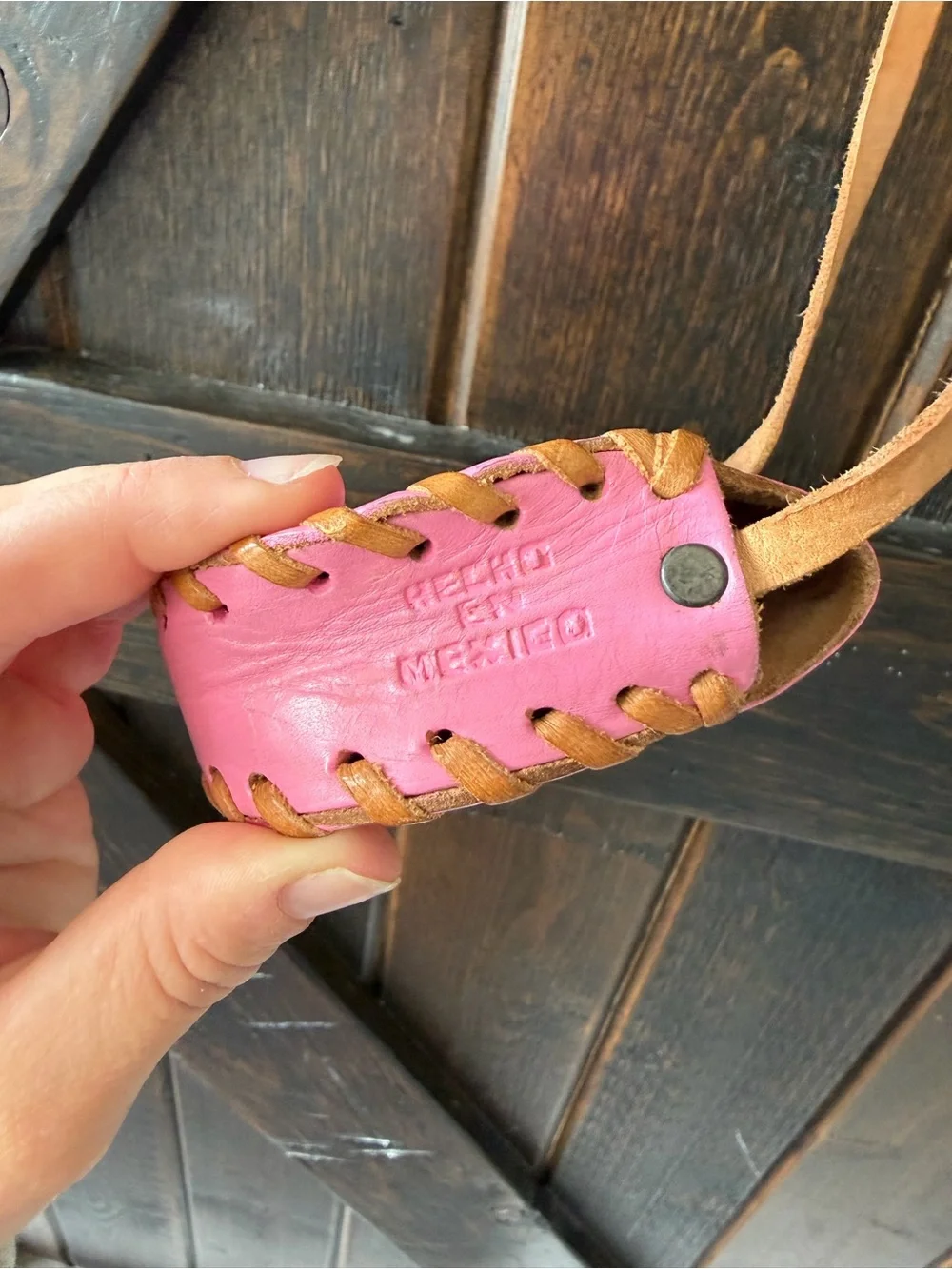 Vintage Hecho en Mexico Pink Leather Hand Painted Floral Butterfly Mini Purse